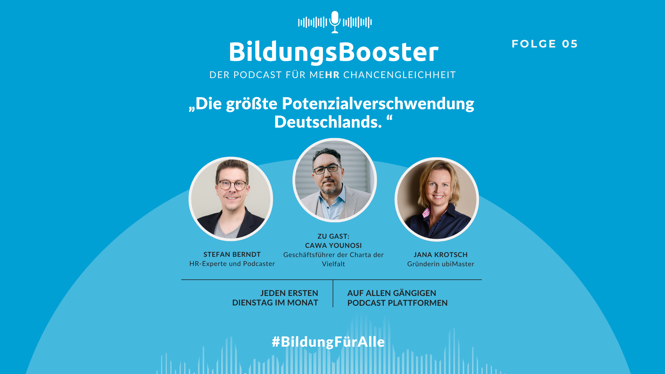 Podcast-Cover BildungsBooster Folge 5 mit Cawa Younosi, Jana Krotsch und Stefan Berndt
